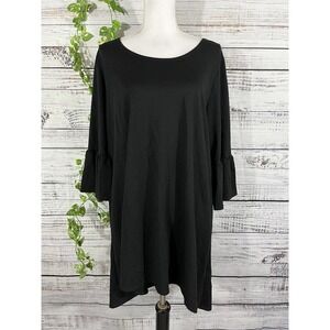 Bryn Walker Top Tunic Oversized Small Large Black Jersey Lagenlook Ruffle Sleeve